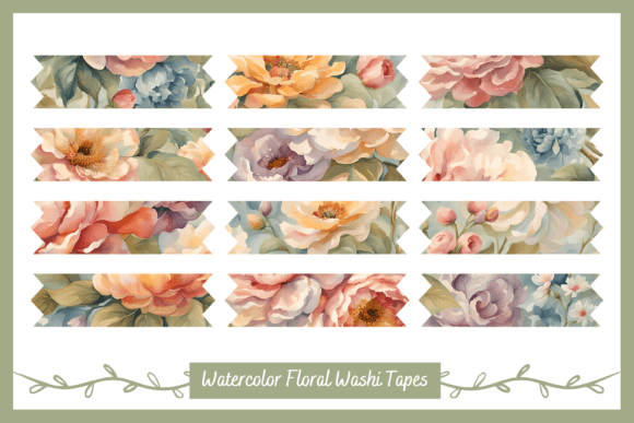 Download Printable Watercolor Floral Washi Tapes - Printable watercolor Collection