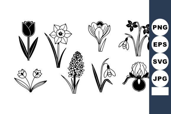 Download Black and White Spring Flowers Vector Se - Spring flower Collection