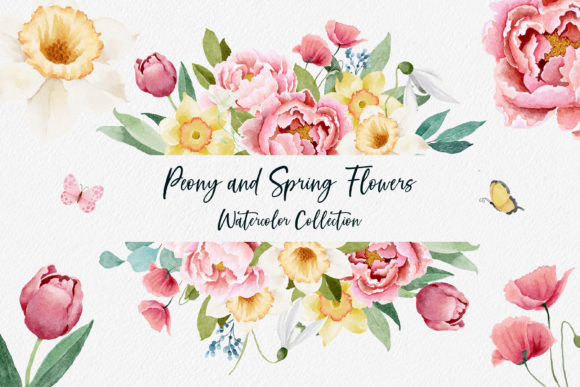 Download Watercolor Peony and Spring Flowers - Spring flower Collection