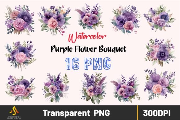 Download Watercolor Purple Flower Bouquet Clipart - Premium Resources