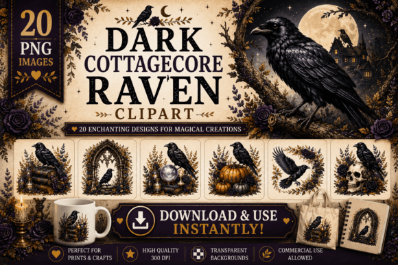Download Dark Cottagecore Raven Clipart - Cottagecore Collection