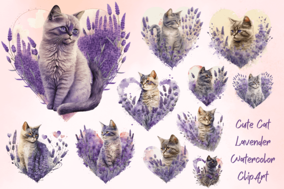 Download Cute Cat Lavender Watercolor ClipArt - Lavender watercolor Collection
